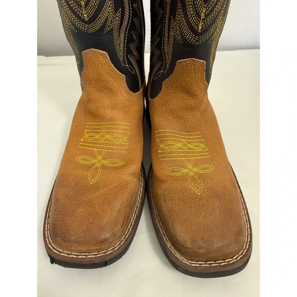 JB Dillon Cowboy Boots JBCE2000Y Western Square Toe‎ Youth Size 5.5 Brown Black